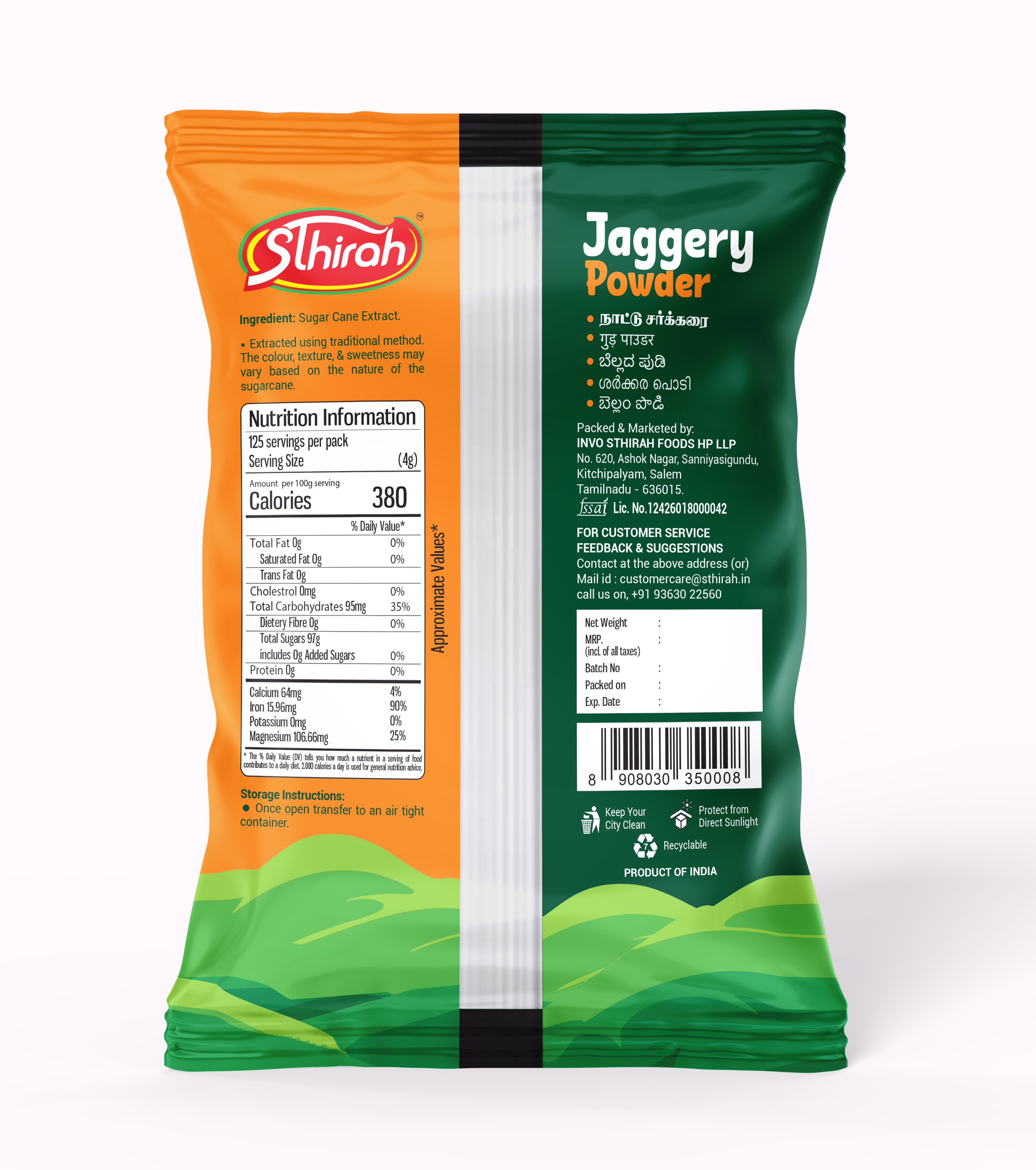 Sthirah Cane Jaggery Powder 500g Back